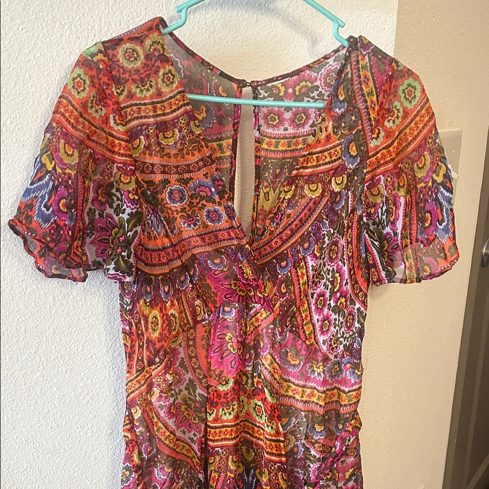 Anthropologie Red Paisley Boho Wrap Maxi Dress - Picture 4 of 8